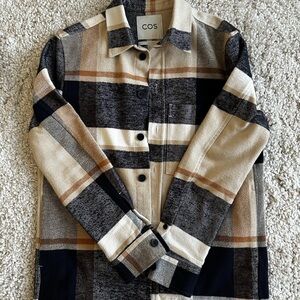 COS Striped Button-Up Shirt in Black, Cream, and Tan